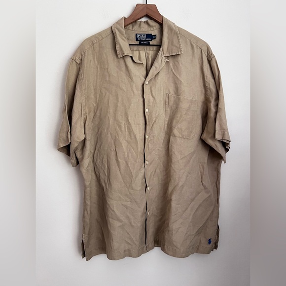 ‎Polo Ralph Lauren Caldwell button down Shirt short sleeve Mens XL Silk Y2K 90s